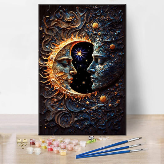 Nebeská harmonie Slunce a Měsíce - Malování podle čísel