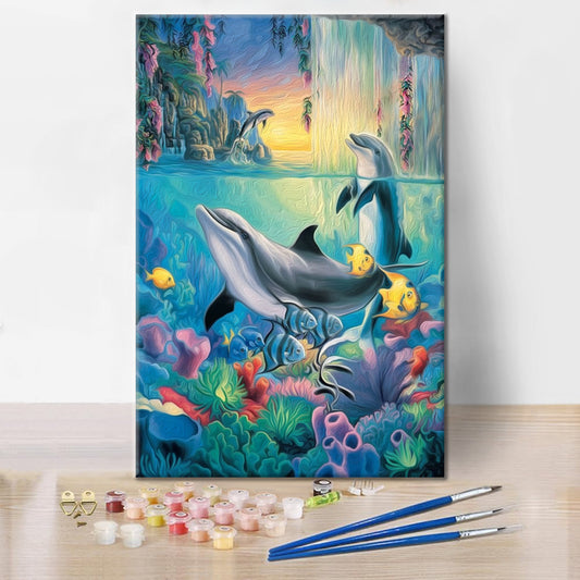 Kresba skákajících delfínů - Malování podle čísel