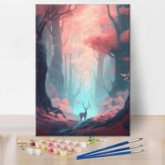 V barevném lese se potuluje jelen - Malování podle čísel