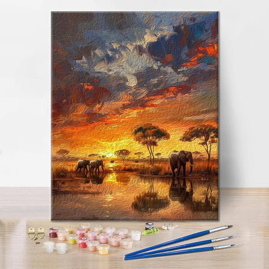 Stádo slonů - Malování podle čísel