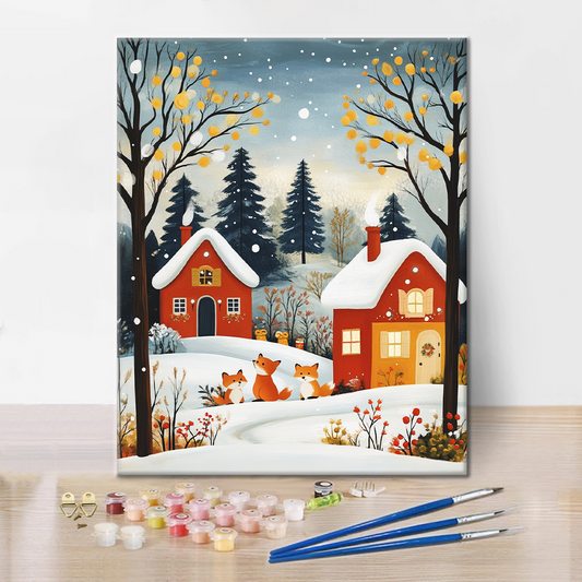 Lišky v zimě - Malování podle čísel