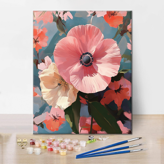 Růžový květ uprostřed harmonie přírody - malování podle čísel