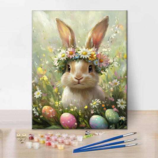 Králíček s Květinovou Korunou - Malování podle Čísel