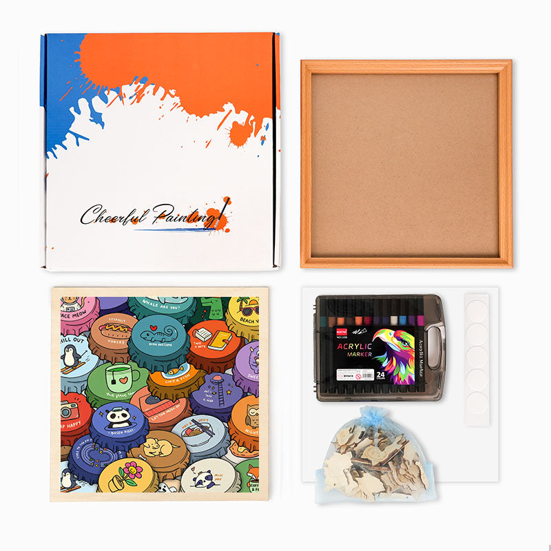 Barevné čepice - Dřevěné omalovánky