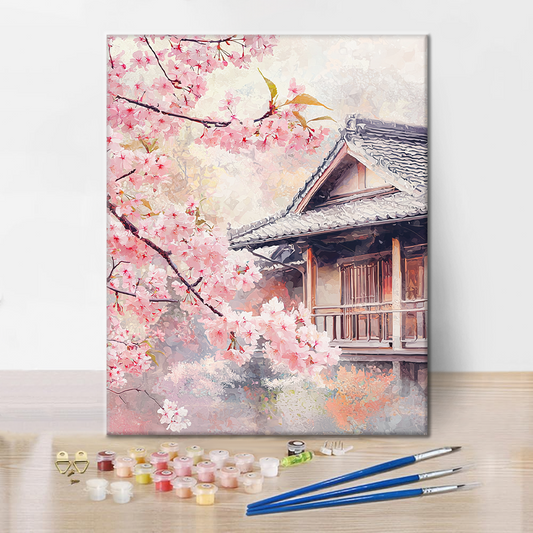 Sakurové Květy u Domu - Malování podle Čísel