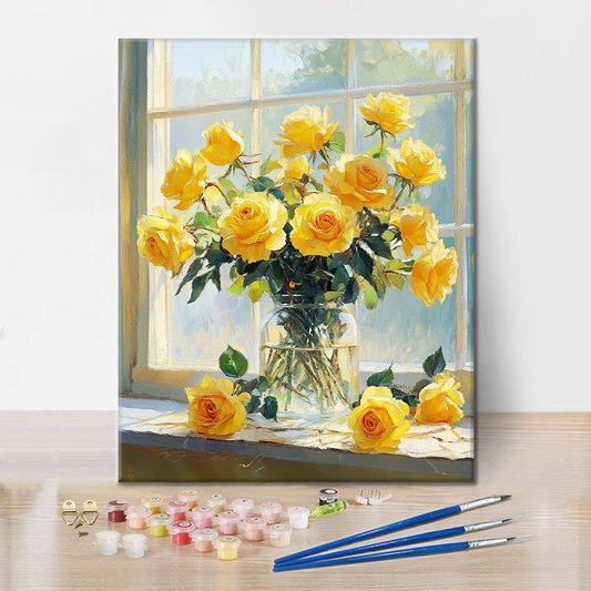 Sluneční Světlo a Žluté Růže - Malování podle Čísel