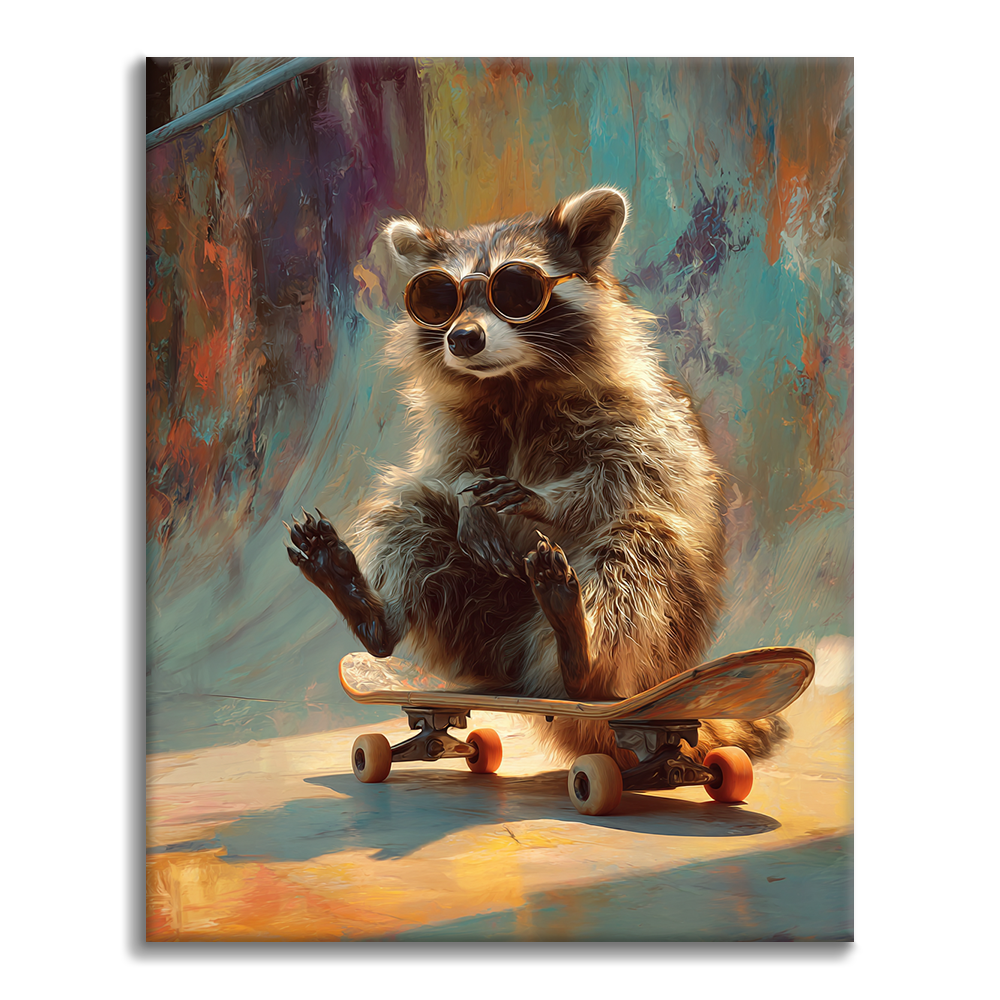 Skateboard s mývalem - malování podle čísel