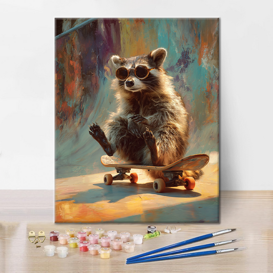 Skateboard s mývalem - malování podle čísel