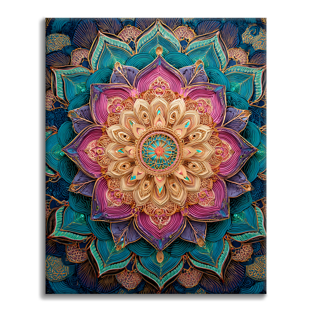Duhová květinová mandala - malování podle čísel