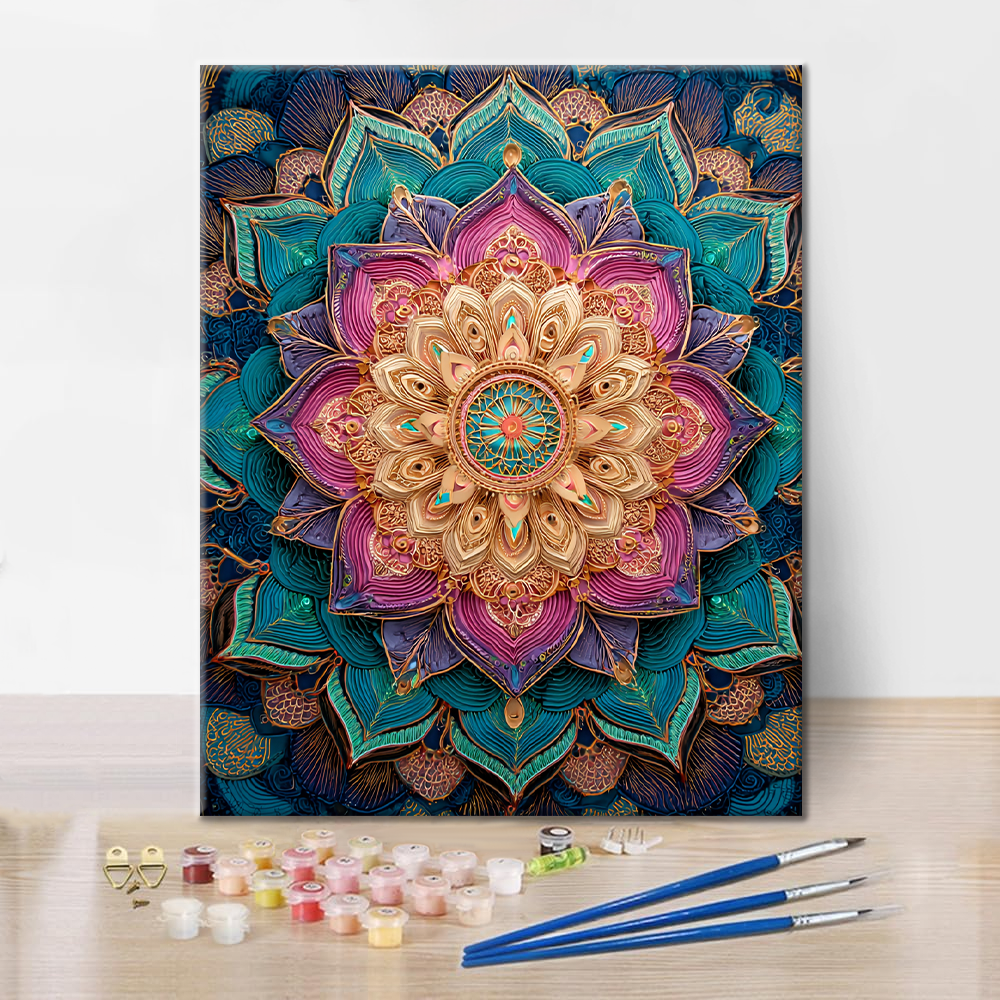 Duhová květinová mandala - malování podle čísel