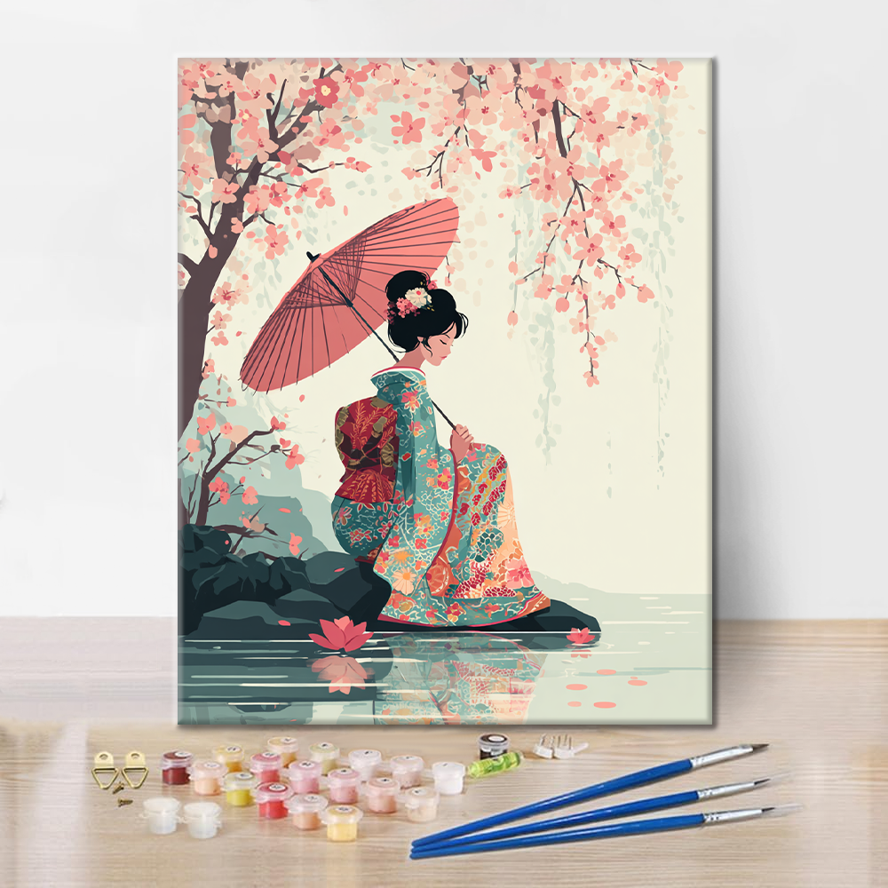 Deštník Sakura - malování podle čísel