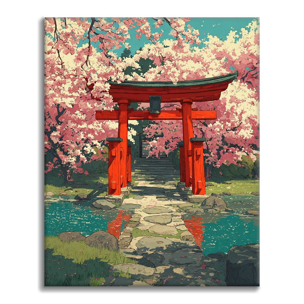 Třešňový květ Torii - malování podle čísel