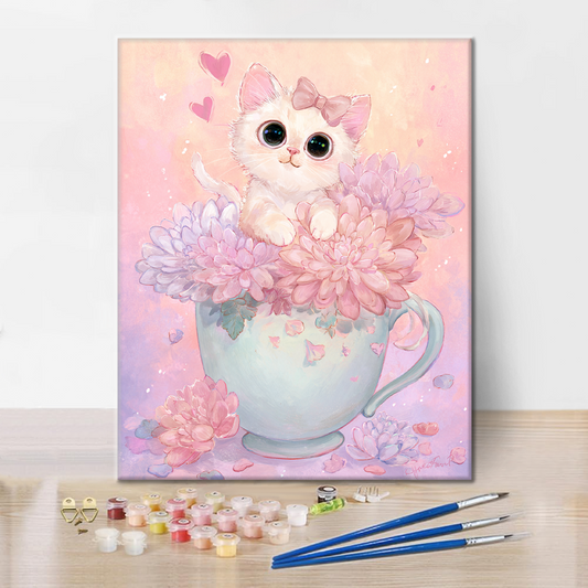 Kotě u čaje - malování podle čísel