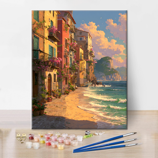 Pobřeží západu slunce - malování podle čísel