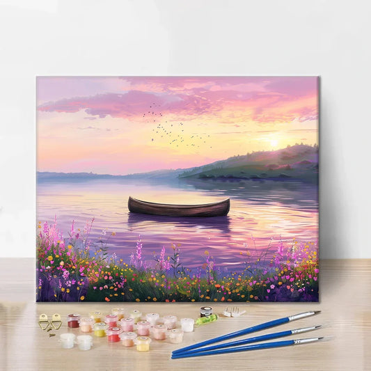 Loď na klidném jezeře - malování podle čísel