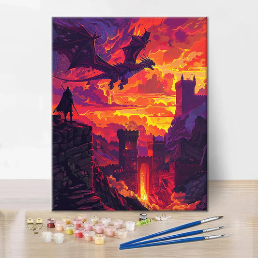 Drak nad hradem - malování podle čísel