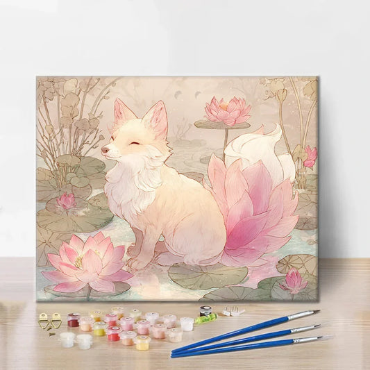Liška s lotosovým kořenem - malování podle čísel