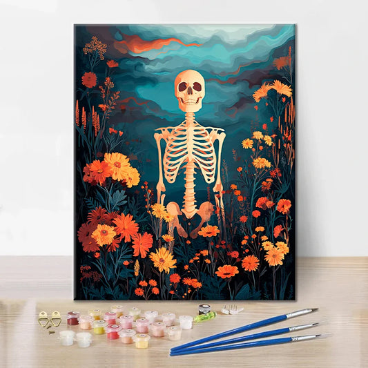 Kostra s květinami - malování podle čísel