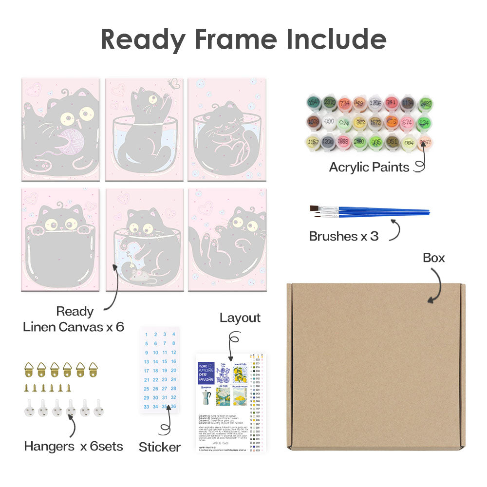 Růžové černé kočky - Malování podle čísel