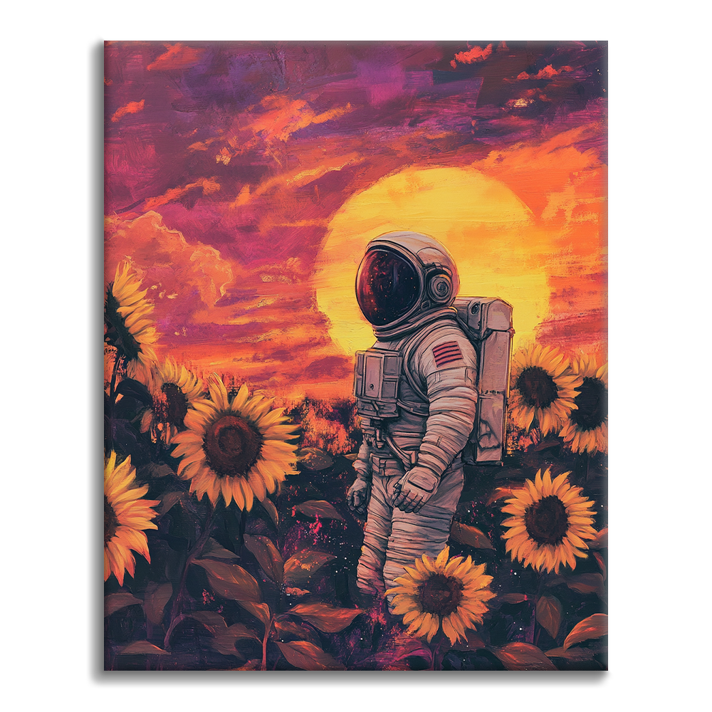 Astronaut ve slunečnicových polích - Malování podle čísel
