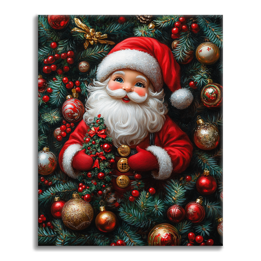 Veselý Santa uprostřed slavnostních dekorací - Malování podle čísel