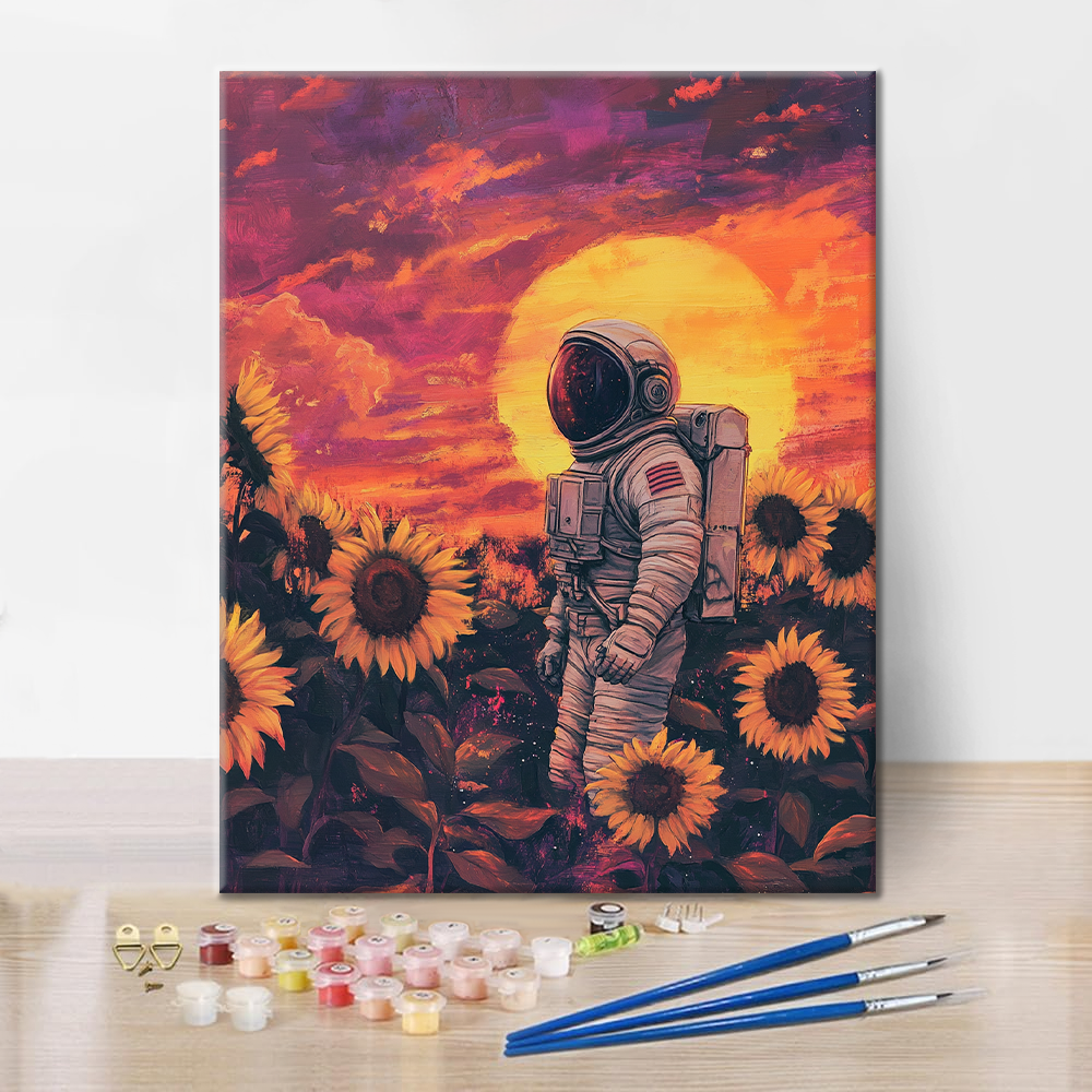 Astronaut ve slunečnicových polích - Malování podle čísel