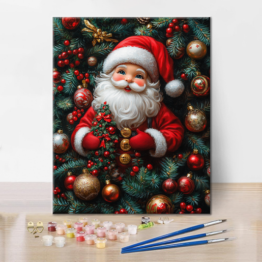Veselý Santa uprostřed slavnostních dekorací - Malování podle čísel