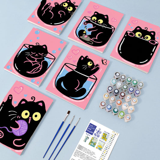 Růžové černé kočky - Malování podle čísel