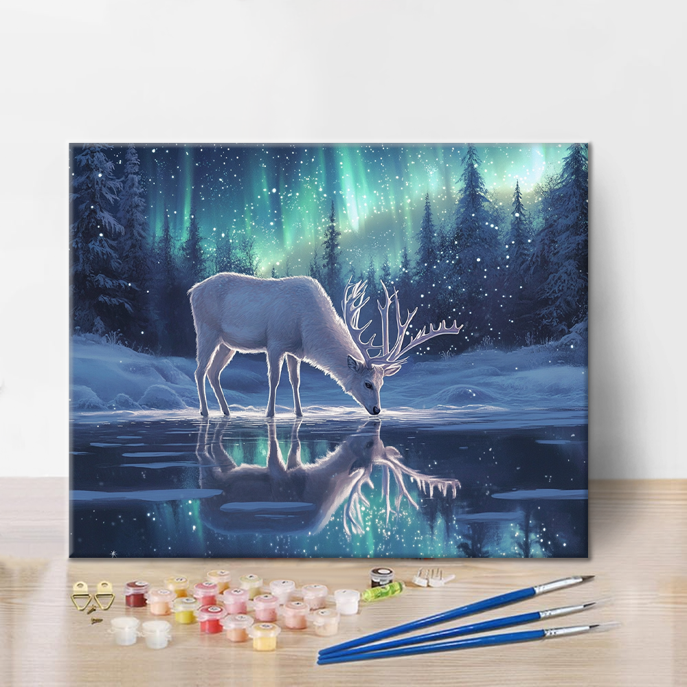 Jelen v Aurora Borealis - Malování podle čísel