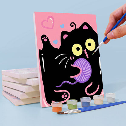 Růžové černé kočky - Malování podle čísel