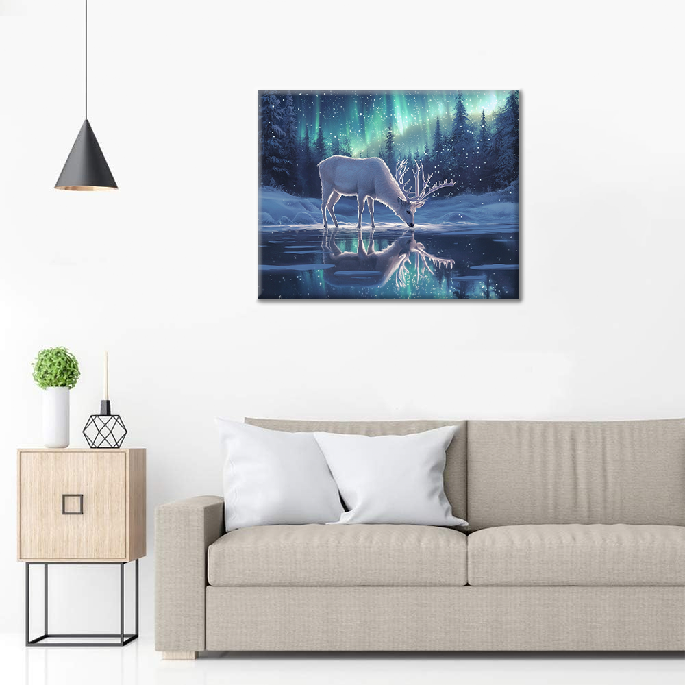 Jelen v Aurora Borealis - Malování podle čísel