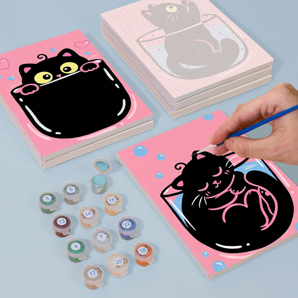 Růžové černé kočky - Malování podle čísel