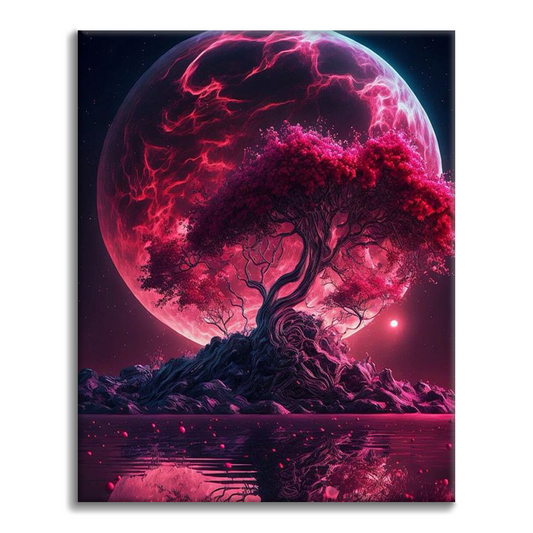 Stromy pod měsíčním svitem - Malování podle čísel
