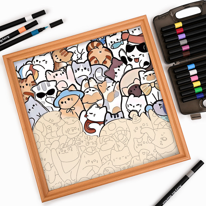 Líné kočky - Dřevěné omalovánky