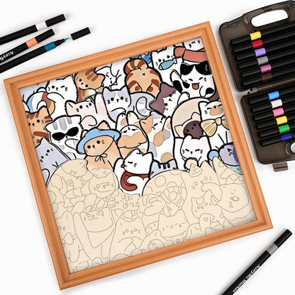 Líné kočky - Dřevěné omalovánky