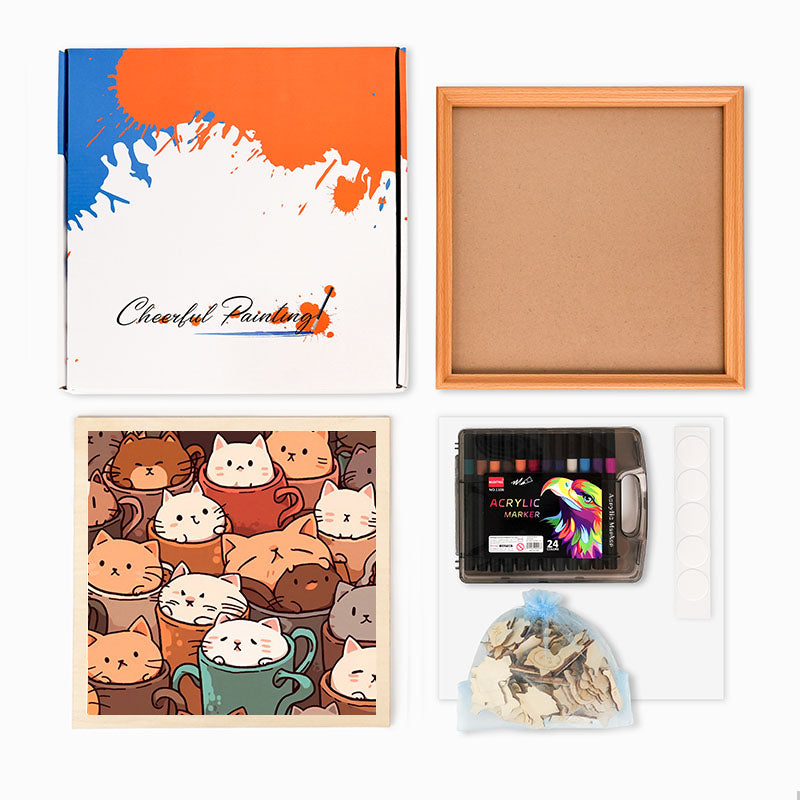 Kočky v kelímcích - Dřevěné omalovánky