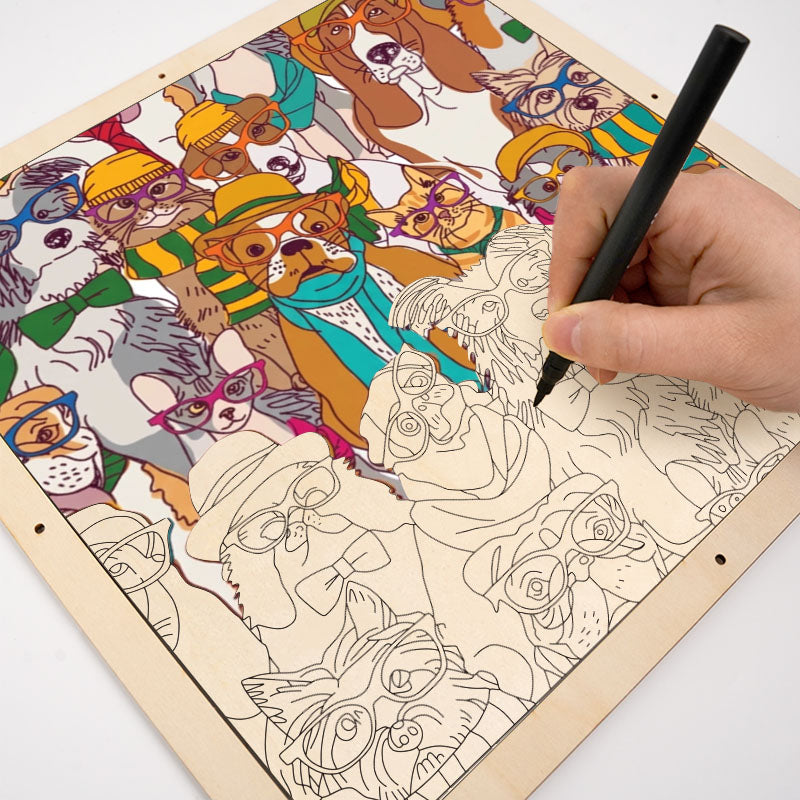 Psi s brýlemi - Dřevěné omalovánky