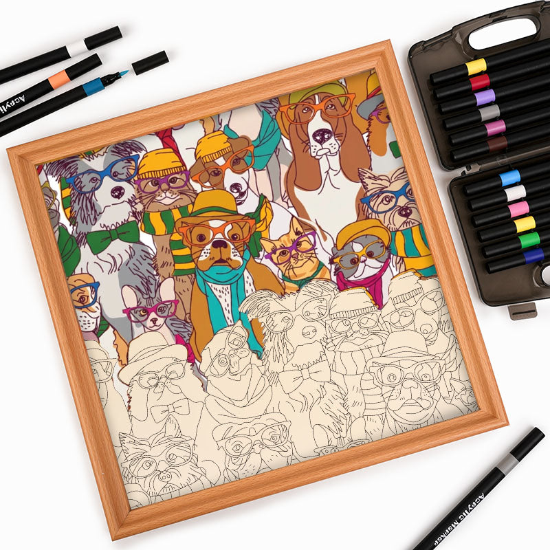 Psi s brýlemi - Dřevěné omalovánky