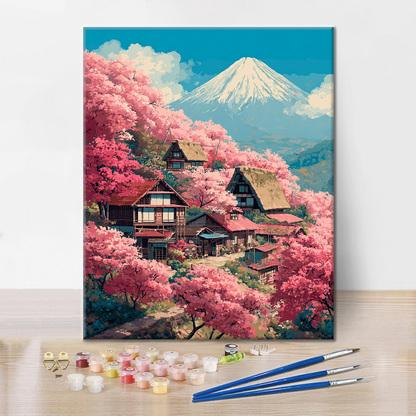 Vila Sakura na hoře Fudži - malování podle čísel