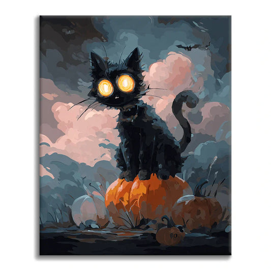 Halloweenská černá kočka - malování podle čísel