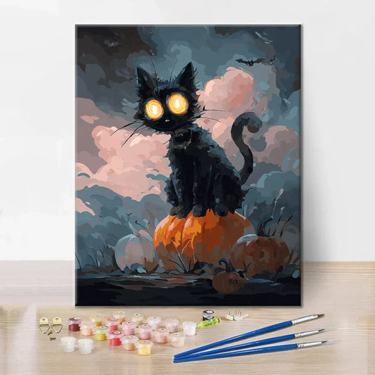 Halloweenská černá kočka - malování podle čísel