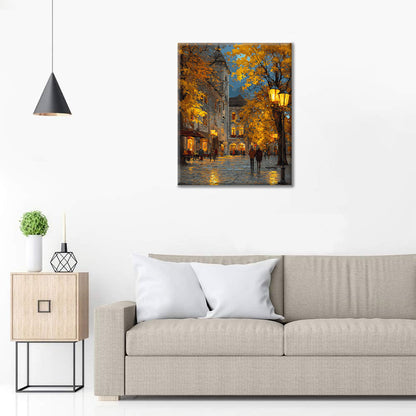 Podzimní večer v malém městě - malování podle čísel