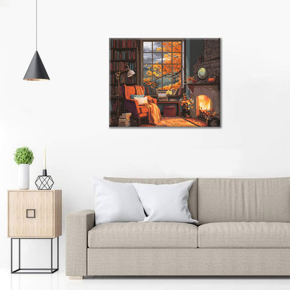 Podzimní útočiště u krbu - malování podle čísel