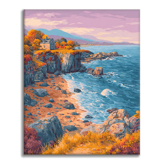 Podzimní chata u moře - malování podle čísel