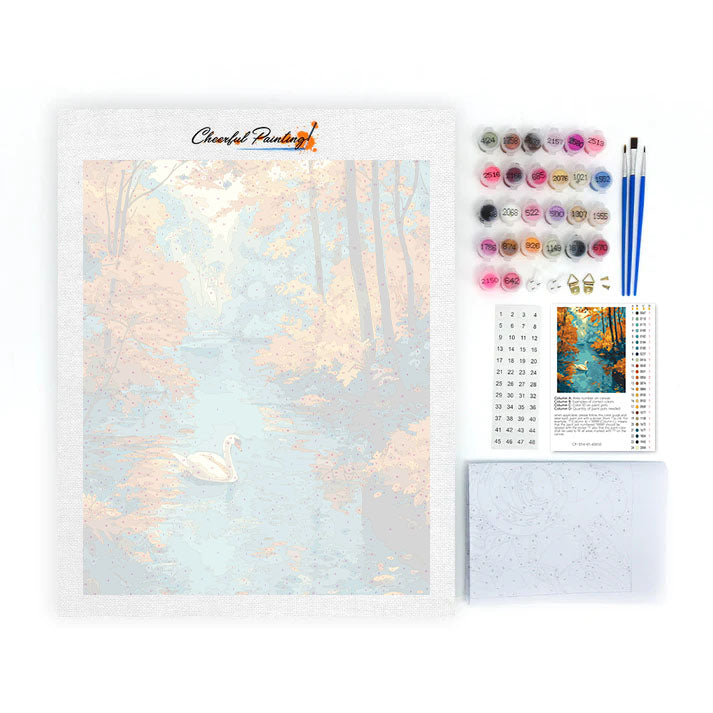 Podzimní labuť na jezeře - malování podle čísel