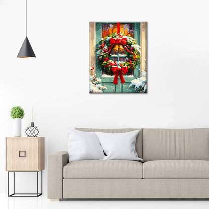 Vánoční věnec na dveře - malování podle čísel