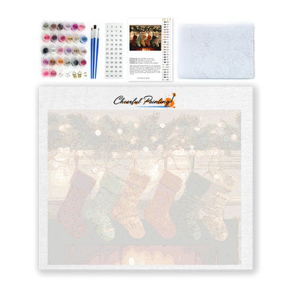 Vánoční punčochy u ohně - malování podle čísel