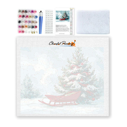 Vánoční stromeček a sáně - malování podle čísel