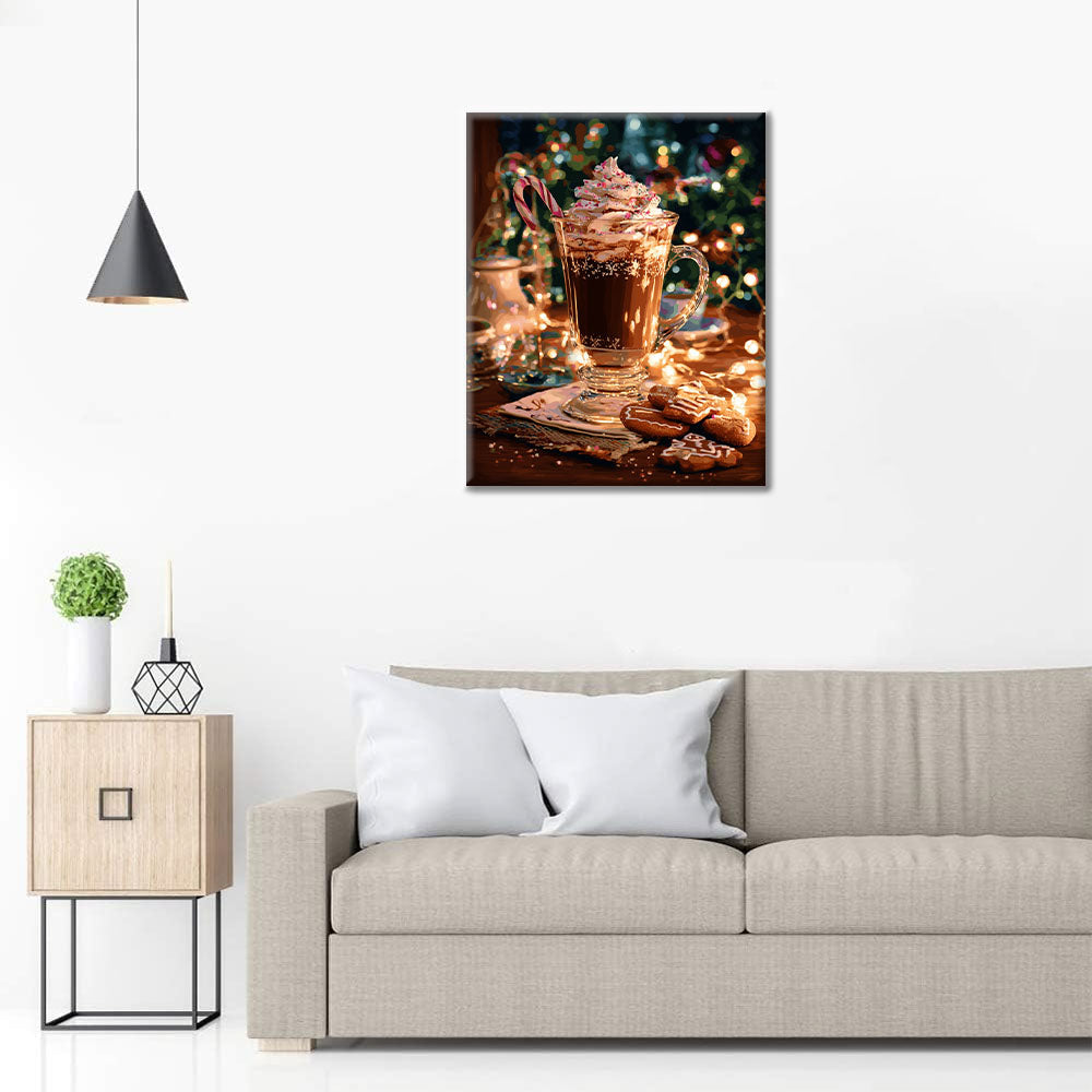 Horká čokoláda v zimě - malování podle čísel