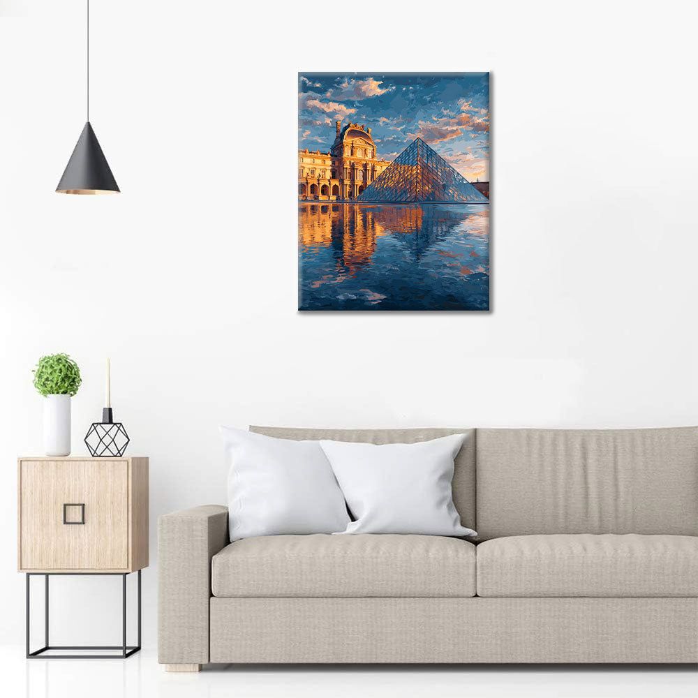 Odraz v pyramidě v Louvru - malování podle čísel